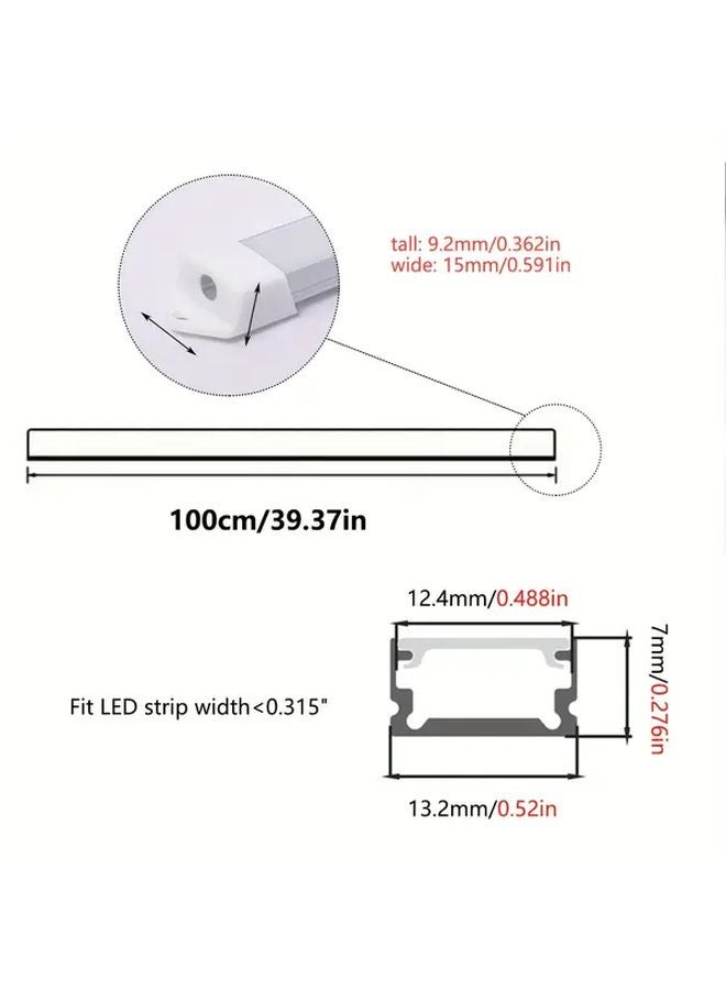 12 قطعة قناة إضاءة LED من الألومنيوم على شكل حرف U بطول 100 سم مع غطاء من البولي كربونات لشريط الإضاءة - Image 3